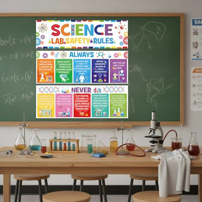 Harloon 3 Pcs Science Lab Safety Rules Posters Classroom Decor, Bright - style: Educational