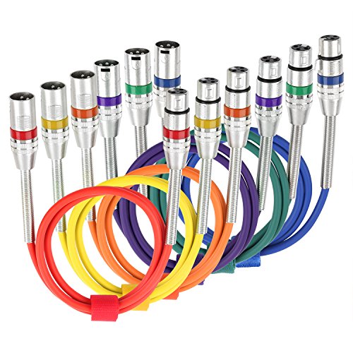 6 Pack Multi-Color XLR Patch Cables, 3-Pin Balanced XLR Male to Female Microphone Cable Mic Cords - 3.3 feet/1 Meter