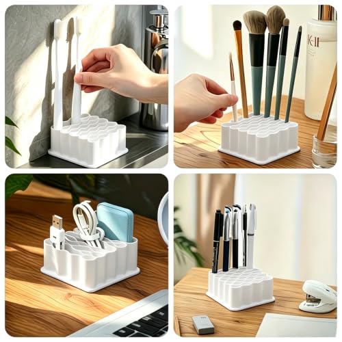 1PCS 32-Slot Tube Organizer Rack, Tiered Desktop Storage Box with Label Sections, Multi-Layer Vertical Space-Saving Stand for Cosmetics, Crafts & Small Items(White) - color: White