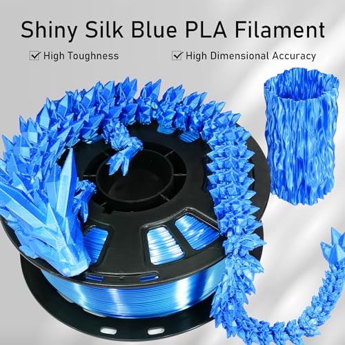 Silk Blue PLA Satin Shiny 3D Printer Filament, 1.75mm Diameter 1kg Spool 2.2lbs for FDM 3D Printers - color: Blue