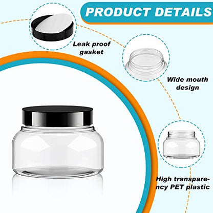 24 Pack Plastic Cosmetic Jars with Lids Label, 8 oz, Clear, Black - color: Clear, Black, size: 8 oz
