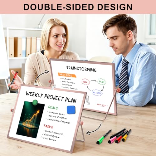 Dry Erase White Board with Stand, 16"x12" Double-Sided Magnetic Whiteboard - color: Pink
