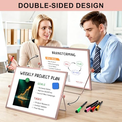 Dry Erase White Board with Stand, 16"x12" Double-Sided Magnetic Whiteboard - color: Pink