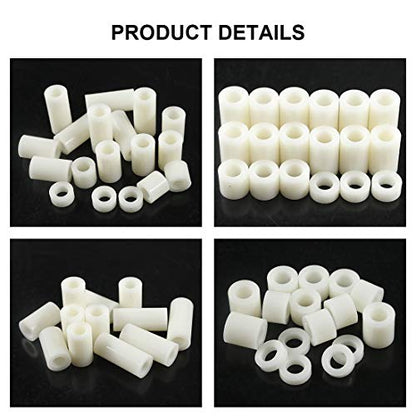Glaks 150Pcs 10 Sizes Nylon Round Spacer Assortment Kit, OD 11mm ID 6.2mm for M6 Screws, Round Straight Tube, Nylon Standoff (3mm, 4mm, 5mm, 8mm, 10mm, 12mm, 15mm, 18mm, 20mm, 25mm)