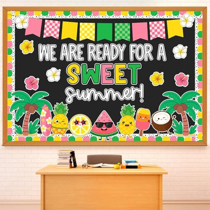 Epakh Summer Bulletin Board Decorations Set We are Ready for a Sweet Summer Classroom Decor with Fruit Palm Trees Cutouts for Teacher Wall Door Hawaii Beach Theme Classroom Display - style: Sweet Summer
