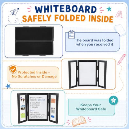 24 x 16 Trifold 3-Panel Display Board with Black Felt Board and Storage Bag - color: White-black, size: 24 x 16inch