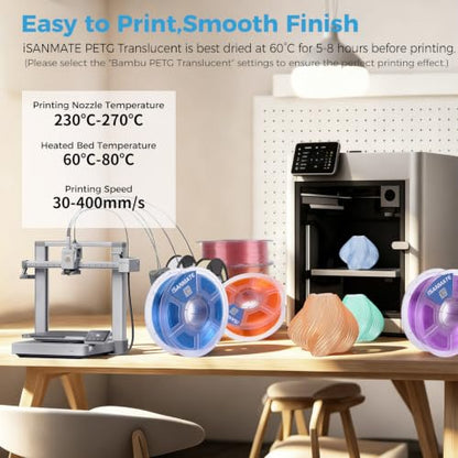 iSANMATE High Speed PETG Filament 1.75mm 50-400mm/s 1kg Translucent Blue - color: Translucent Blue