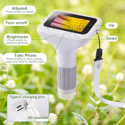 HOMEE 3" Kids Digital Microscope Kit, Portable Handheld Pocket Micro Scope
