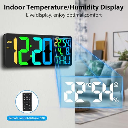 11 RGB Color Changes Large Digital Wall Clock/Bluetooth Auto Time Sync, Remote-Controlled Digital Wall Clock Large Display with Alarm/Timer Function, DST, Indoor Temperature/Humidity Display (18 inch) - color: Rgb Color Change