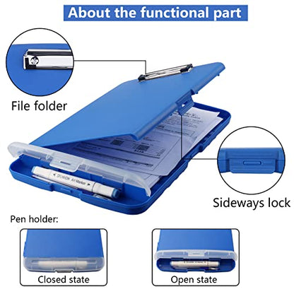 Clipboard with Storage, A4 Binder Nursing Clipboards with Pen Holder, Heavy Duty Storage Clipboards with Low Profile Clip, Clipboard Folder Side-Opening, Smooth Writing Clip Board (Blue) - color: Blue