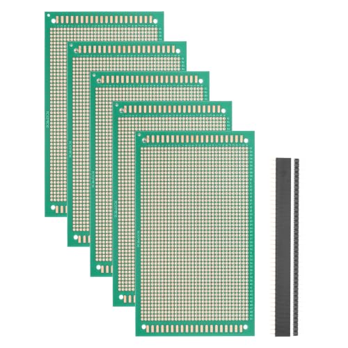 5Pcs 15x9cm PCB Prototype Board w 40-Pin Headers, Green - size: 15x9cm(2.54mm Pitch/1.5mm T)