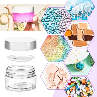 16 Pack 2oz Plastic Jars Containers, 60ml Travel Size Container Jars with White Lids, 60g Small Travel Cosmetic Container Jar for Toiletries Cream Makeup Cosmetic Sample Slime Lip Salves Balm - color: White, size: 2oz