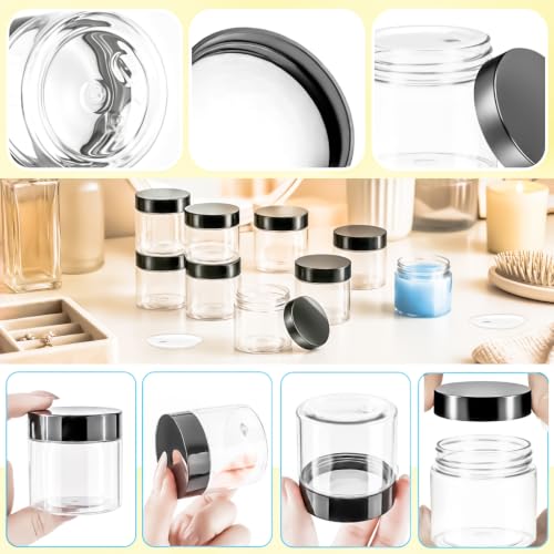 10 Pack 2oz Plastic Jars Round Clear Containers with Lids, 60ml Empty Small Cosmetic Jars Makeup Containers, 2ounce Slime Jar Travel Cosmetic Container for Cream Lotion Sample Ointment,Black - color: Black, size: 2oz-10pack