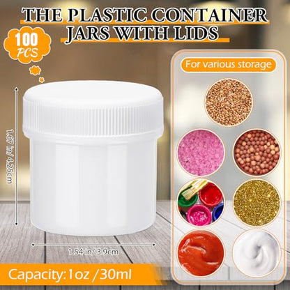 Meanplan 100 Pcs 1 oz White Plastic Container Jar with Lid Round Leak Proof - color: White, size: 1 oz