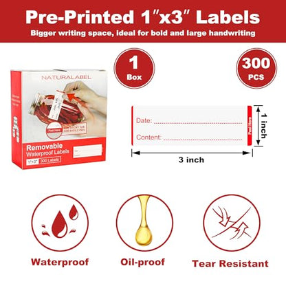 NATURALABEL 300 Removable Freezer Labels with Dispenser, 1" x 3" (Red) - color: Preprinted-red