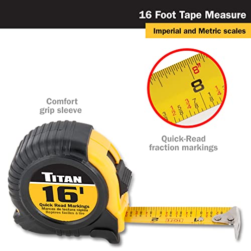 Titan 10916 Tape Measure with Easy-Read Standard Markings and Durable Case, 6-Piece Set, 16-Foot - size: 6-Pack 16ft