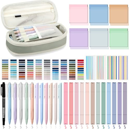 135 Pcs Book Annotation Kit with Pencil Case, 12 Pastel Highlighters, 11 Gel Pens, Fine Marker, 300 Transparent Sticky Notes, 2640 Index Tabs, Bible Study Supplies Kit(Classic,Light Green) - color: Light Green, style: Classic