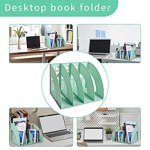 Marte Vanci Magazine File Holder Vertical PP Folder Book Desktop Organizer Plastic Storage Sturdy Vertical 4 Section Folder (Green) - color: Green 4 Section