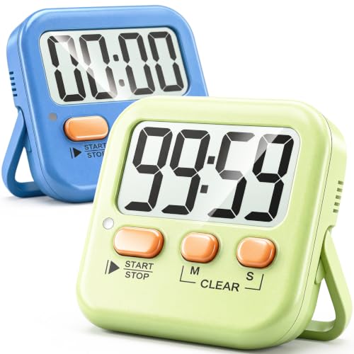 Antonki 2 Pack Digital Timer for Kids Classroom Kitchen Timers for Cooking - color: Green+ Sky Blue