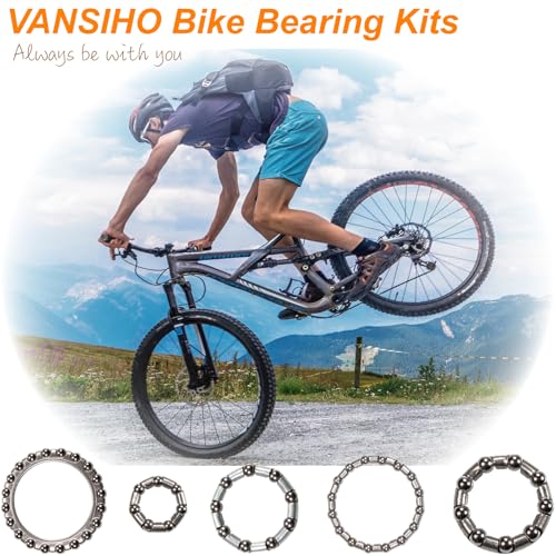 VANSIHO Bicycle Ball Bearing Kit, Steel Caged Retainers, 50 Pieces in 10 Sizes 4-8mm, Grey, Professional Grade for Headset Hub Crankset Repair