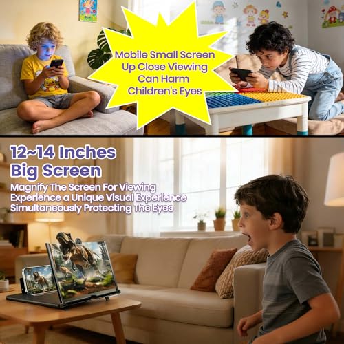 14 Inch Screen Magnifier for Cell Phone,2026 New Mobile Phone Magnifier Screen with Foldable Stand,3D HD Magnifying Projector Screen Enlarger for Movies Videos and Gaming (Black, 14 inch)
