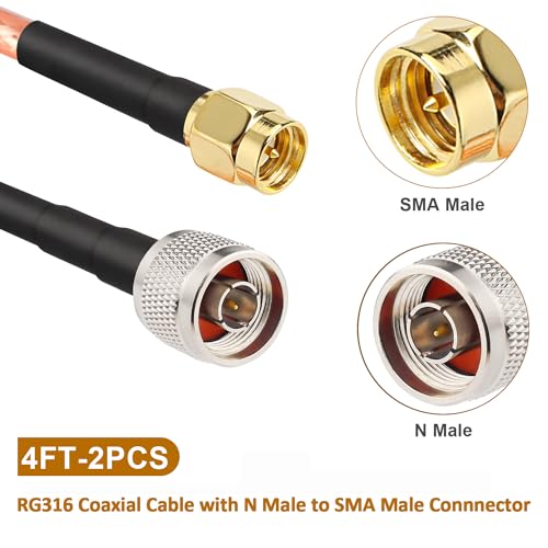 MOOKEERF SMA Male to N Male Cable 4ft,2 Pack RG316 SMA to N Cable 50 Ohm for WiFi Router,GPS Receiver,Antenna,Signal Booster etc - size: 4FT