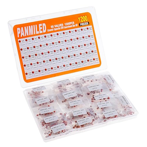 60 Values 1200 Pieces Ceramic Capacitor Kit 1pF-100nF 50V