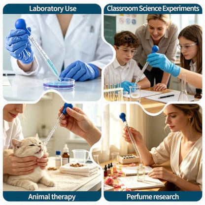 2 Pcs Glass Pipettes Dropper, 10ml Graduated Glass Pipette, Liquid Droppers with Cleaning Brush, Liquid Transfer Pipette for Essential Oil, Laboratory Use