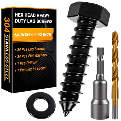 Hex Head Lag Bolts for Wood, 1/4" x 1-1/2", Lag Screws 24 PCS - size: 1/4" x 1-1/2"