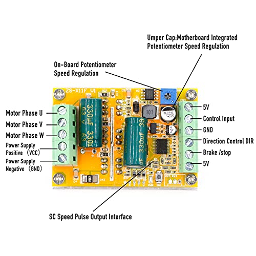 RioRand 300W 5-50V 3-Phase PWM DC Brushless Motor Speed Controller (Sensorless) – for Hall-Free Brushless DC Motors, DIY Robotics, Electric Tools & PLC Systems - color: Yellow