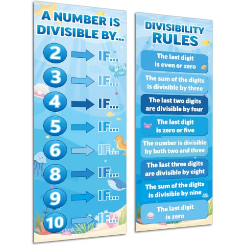 Educational Math Posters for Middle School Large Divisibility Mathematics Banner Ocean Theme Classroom Decor Blue Sea Math Posters Bulletin Board for Teachers Elementary High School Classroom Wall - style: Ocean