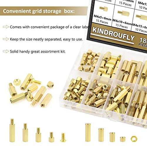 180 Pieces M4 Male Female Hex Brass Standoffs Spacers Screws Nuts Kit, Kindroufly Brass Standoffs Assortment Kit for PCB Motherboard - size: M4 Brass Standoffs