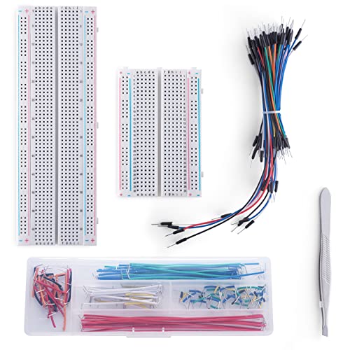 Breadboard Jumper Wire Kit:1X830&400 Breadboards,65 Flexible+140 Jumpers,1 Tweezer for Arduino Raspberry Pi - size: 1PACK