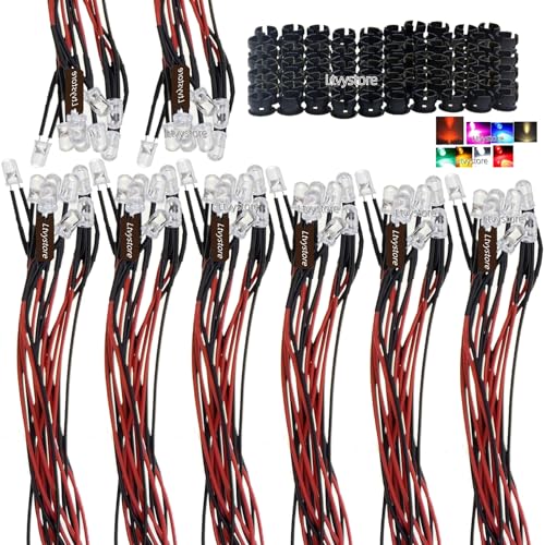 80Pcs 5MM 5V 8Colors LED Pre Wired Prewired Lamp Light Bulb Prewired Emitting Diode +80Pcs Black 5MM LED Plastic Clip Holder Display Panel - size: 5mm
