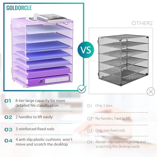 8 Tier Paper Letter Tray Organizer with Handles for Desk (Purple) - color: Purple