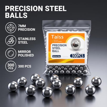 Taiss 300PCS 7mm 304 Stainless Steel Precision Balls,Precision Steel Ball Assortment Kit,Metal Balls - size: 300PCS 7mm 304 Stainless Steel Ball