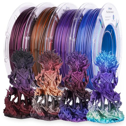 AMOLEN Silk Gradient Rainbow 3D Printer Filament Bundle, 200gX 4 Spools - color: Black Red Gold /Blue Red Purple/Black Fuchsia/Blue Green Purple