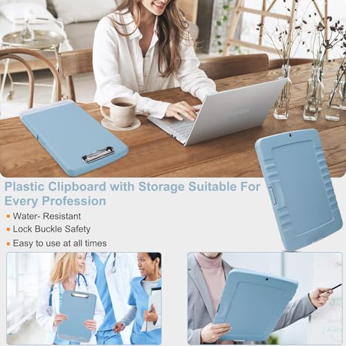 Clipboard with Storage, A4 Binder Nursing Clipboards with Pen Holder, Heavy Duty Storage Clipboards with Low Profile Clip, Clipboard Folder Side-Opening, Smooth Writing Clip Board (Haze Blue) - color: Haze Blue