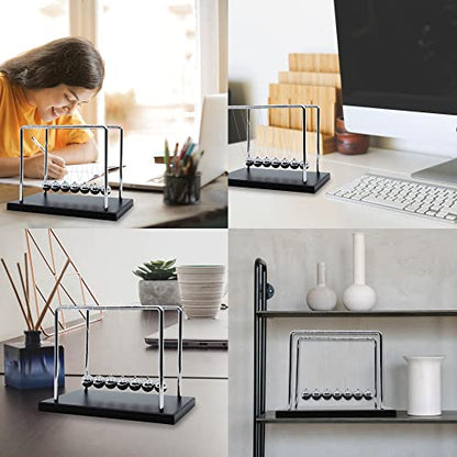 Large Newtons Cradle Pendulum with 7 Balls, 9 inch Newtons Cradle Balance Balls, Science Physics Desk Decoration, Office Home Desk Decoration, Calm Down Fidgets (Black Wooden Base) - size: Large - 7 Balls