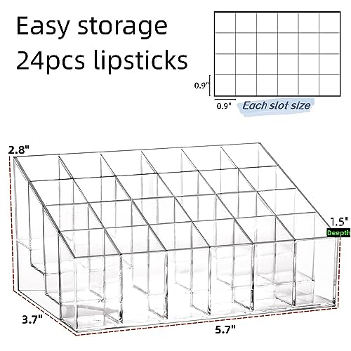 Tecbeauty Lipstick Holder, 24 Slots Clear Lipstick Organizer Acrylic Lipgloss Storage Display, Small - color: Lipstick Organizer - 24 slots