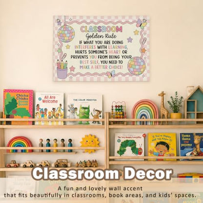 Retro Classroom Golden Rule Decor Canvas Wall Hanging Banner - color: 03-Classroom Golden Rule - Retro Disco