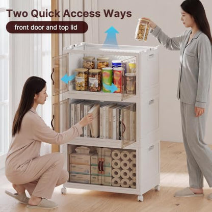 UAMFURI Stackable Storage Bins with Lid, 260QT Plastic Cabinet with Wheels - color: White-52qt, size: 5Pack with 1 top lid
