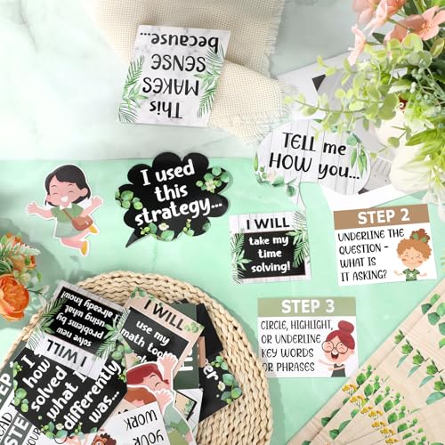 Pajean 85 Pcs Greenery Math Talk Bulletin Board Math Poster Classroom Decor - style: Plant