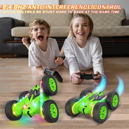 Terucle Remote Control Car, Rc Cars Stunt RC Car Toys Upgraded Strip Lights and Headlights Kids Toys Double-Sided 360° Rotating 4WD Drift Truck for Boys Girls Birthday Gift (Green) - color: Green