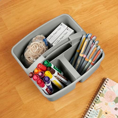 ECR4Kids 3-Compartment Small Storage Caddy Organizer, 6-Pack, Grey - color: Grey