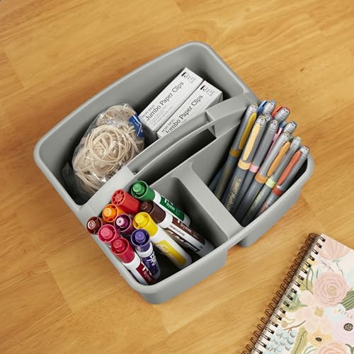 ECR4Kids 3-Compartment Small Storage Caddy Organizer, 6-Pack, Grey - color: Grey