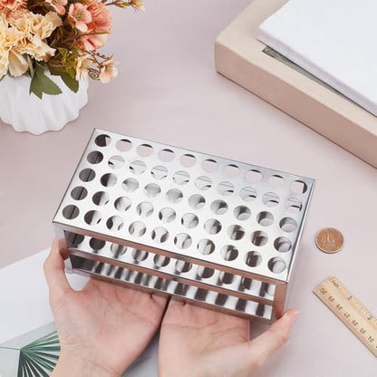 UNICRAFTALE Stainless Steel Test Tube Rack 50 Holes Round Holes Test Tube Holder Hole Diameter 14mm 3 Layer Lab Stand Display Rack for Classroom School Lab Supplies - size: 19.5x10x8.5cm