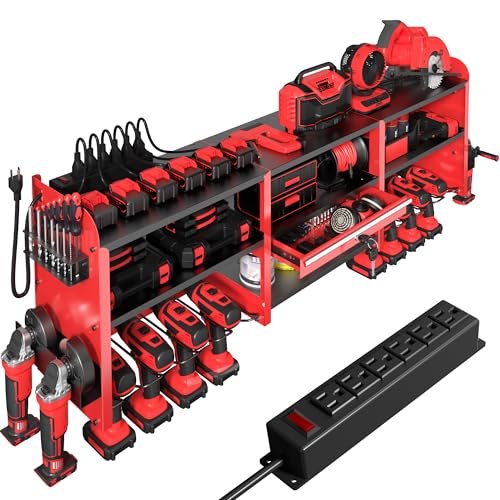KSVO Large Power Tool Organizer Wall Mount with Locking Drawers, Red - color: Red