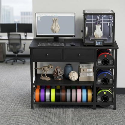 3D Printer Stand with Filament Storage - Heavy Duty 3-Tier 3 D Printer Table Shelf with 2 Fabric Drawers, 3 D Printing Desk for Tools and Supplies（Black）