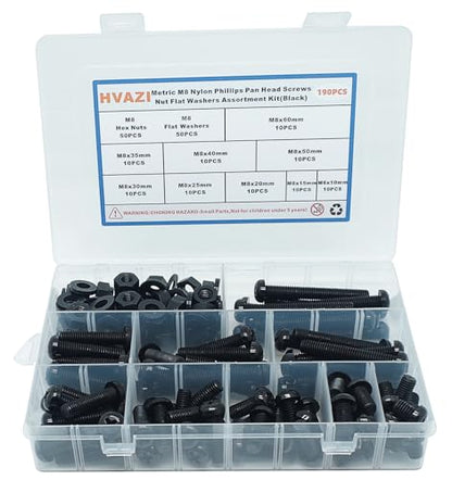 Metric M8 Nylon Black Phillips Pan Head Screw Nut & Flat Washer Kit - color: M8-Black
